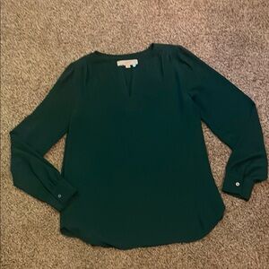 LOFT Green Long Sleeve Mandarin Collar Blouse